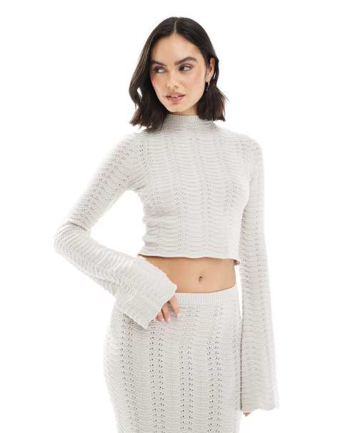 Bershka open knit top co-ord in sand