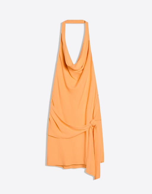 Bershka – Orange, draperad miniklänning, 4 av 4