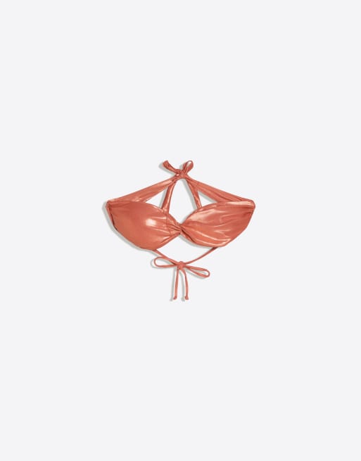 Bershka – Orange, laminerad bikiniöverdel i bandeau-modell, 4 av 4