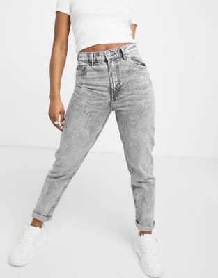Bershka High Waist Skinny Jeans In Acid Wash Gray-grey ModeSens