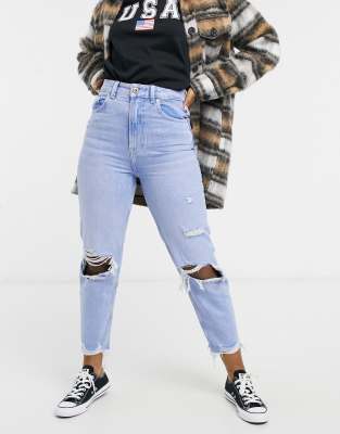 bershka mom jean in light blue