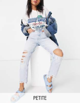 bershka ripped mom jeans light blue