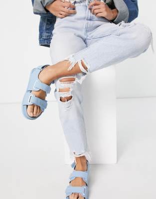 bershka ripped mom jeans light blue