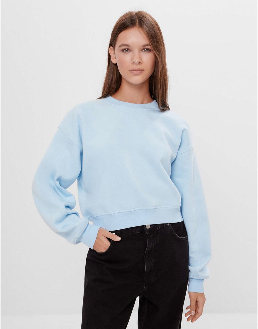 Bershka organic cotton sweatshirt with seams in baby blue-Blues