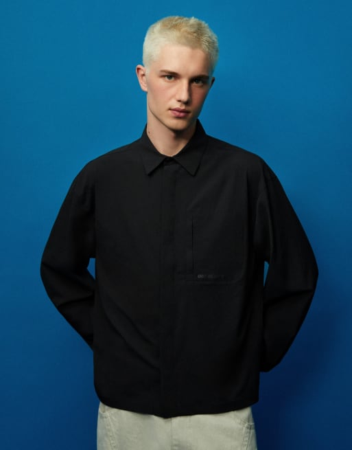 Bershka Out of core teknisk overskjorte i blå, 3 af 6