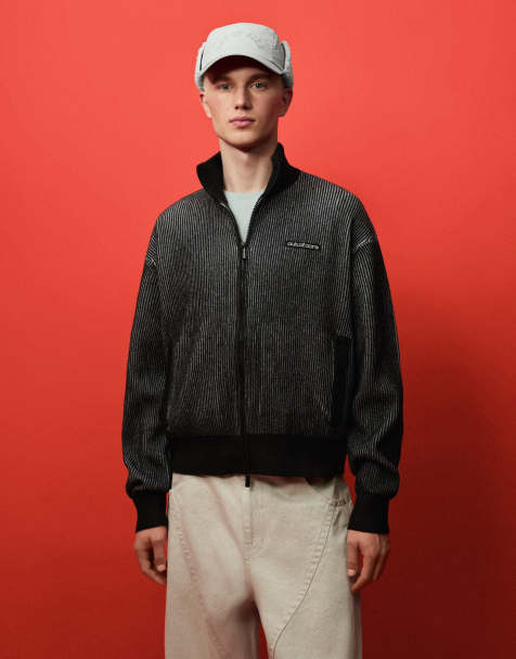 Bershka Out of core zip-up jacket in black - view 1