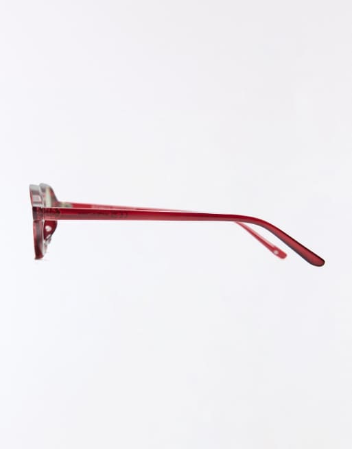 Bershka Oval blue light filtering glasses in burgundy, 2 of 4