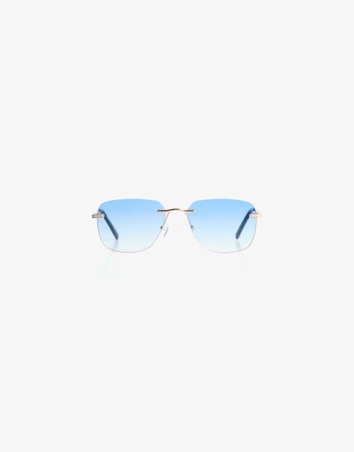 Bershka – Ovale Sonnenbrille in Hellblau