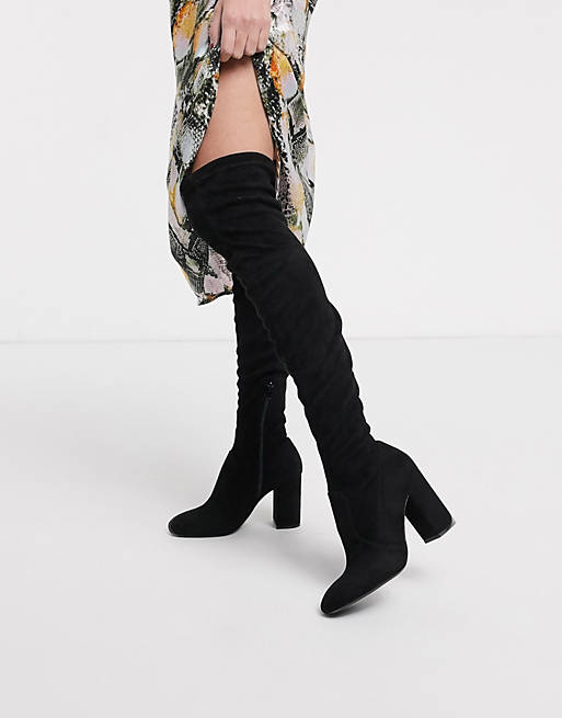Bershka over the knee heeled boots in black