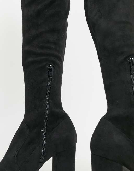 Bershka over the knee heeled boots in black ASOS