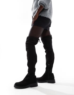 Bershka Over The Knee Stretch Boots In Black