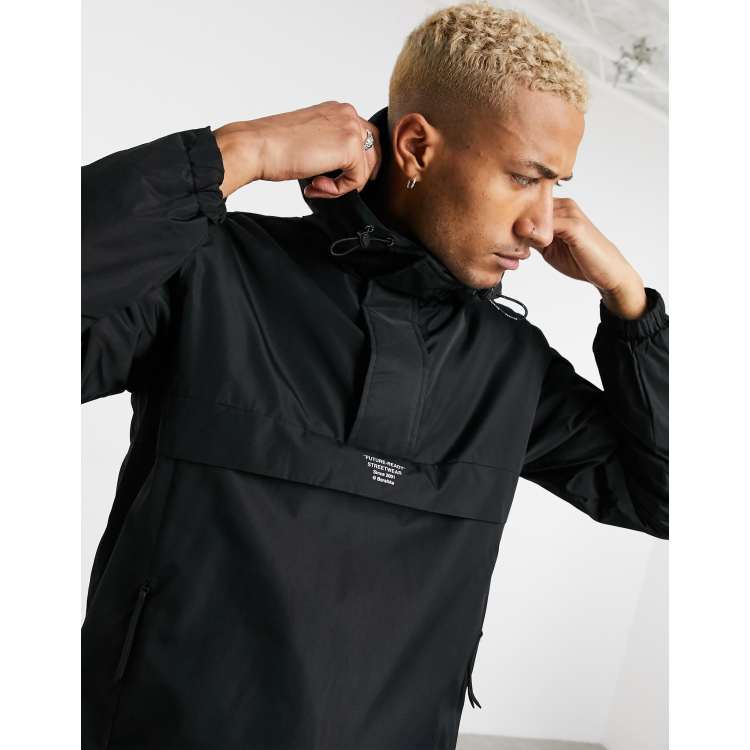 Bershka overhead windbreaker jacket in black