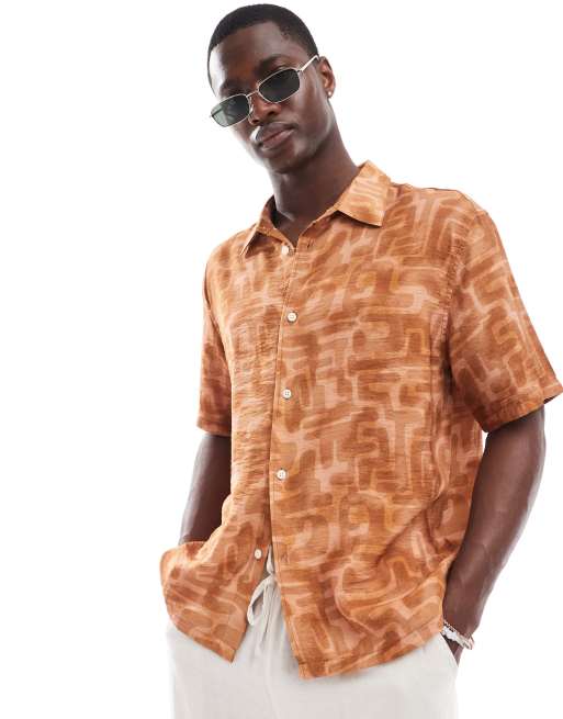 Bershka - Overhemd met abstracte grafische print in gebrand rood