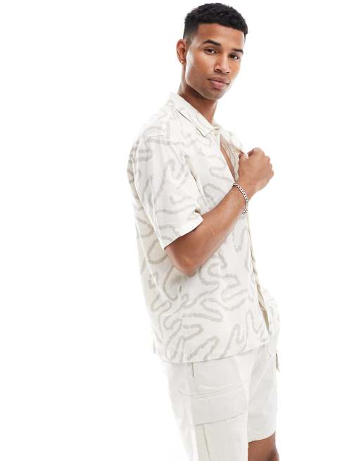 Bershka - Overhemd met abstracte palmprint in wit