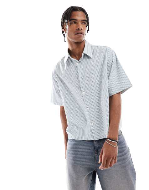 Bershka - Overhemd met getextureerde strepen in blauw - view 1
