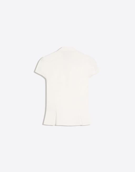 Bershka overhemd met korte mouwen en drukknoopsluiting in wit, 5 van 5