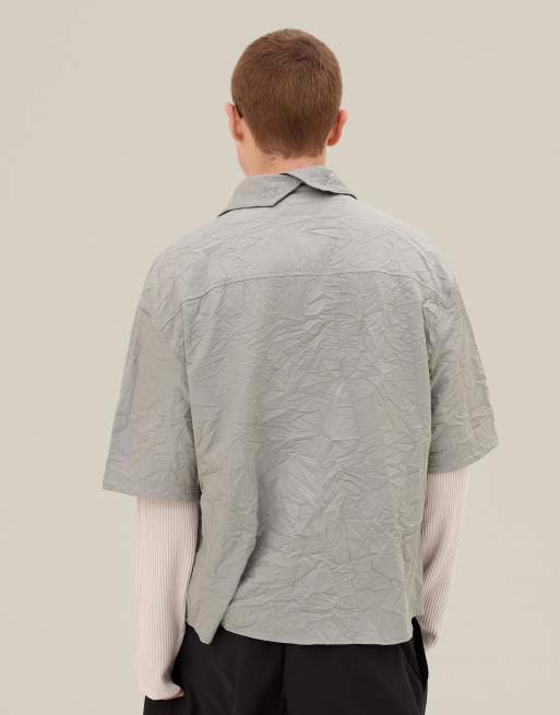 Bershka - Overhemd met korte mouwen en kreukeffect in lichtgrijs, 2 van 4