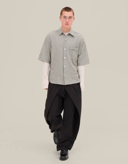 Bershka - Overhemd met korte mouwen en kreukeffect in lichtgrijs, 4 van 4