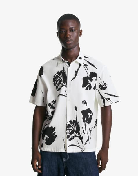 Bershka - Overhemd met korte mouwen en rustieke print in wit - view 1