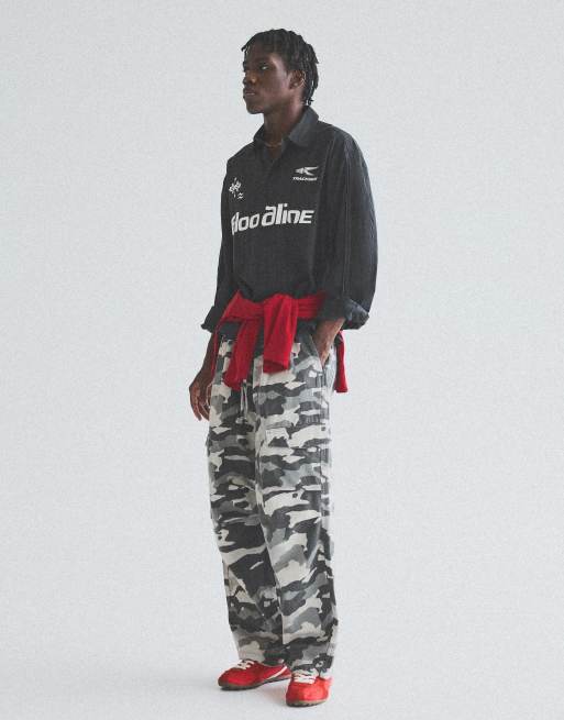 Bershka overhemd met lange mouwen en print in zwart, 3 van 7