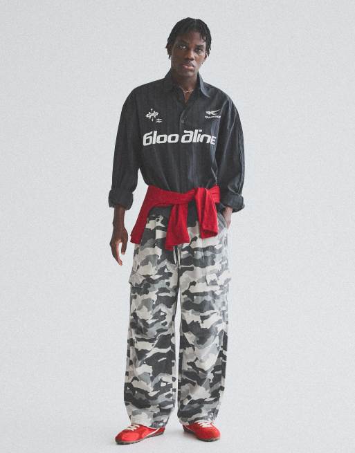 Bershka overhemd met lange mouwen en print in zwart, 4 van 7
