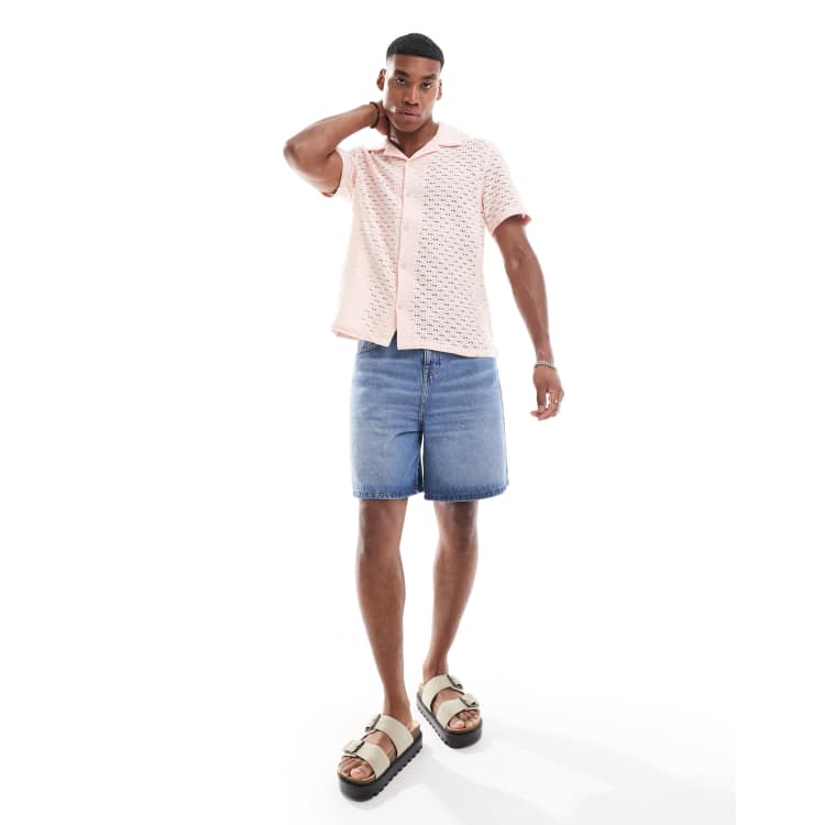 Bershka Overhemd met textuur en knoopsluiting in roze Cra wallonieShops