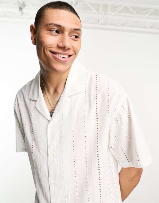 Bershka - Overhemd van broderie met knopen in wit, 3 van 4