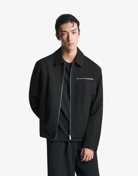 Bershka Overshirt with zip in black - view 1