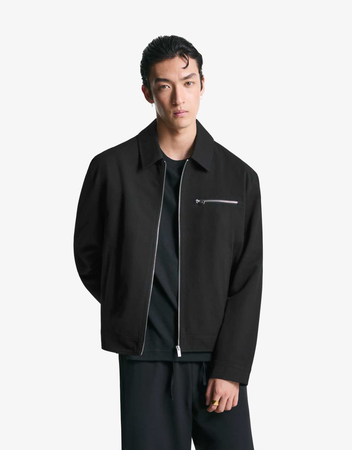 Bershka Overshirt with zip in black