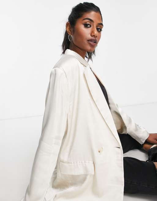 Bershka – Oversize-Blazer aus Satin in Stein, Kombiteil, 3 von 4