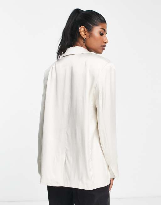 Bershka – Oversize-Blazer aus Satin in Stein, Kombiteil, 4 von 4