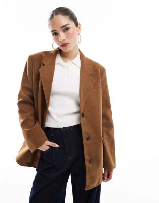 Bershka - Oversize-Blazer aus Wildlederimitat in Hellbraun