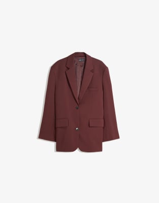 Bershka - Oversize-Blazer in Burgunderrot