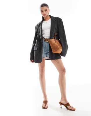 Bershka - Oversize-Blazer in Dunkelgrau-Schwarz