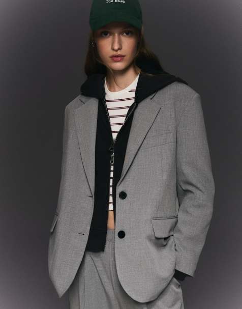 Bershka Oversize blazer in light grey