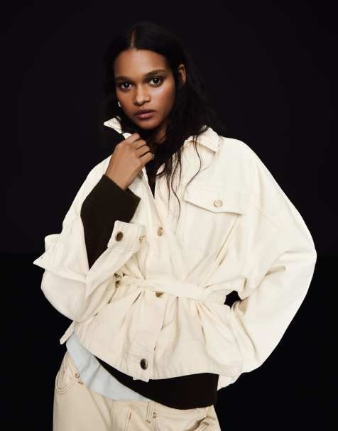 Bershka Oversize denim jacket in ecru - view 1