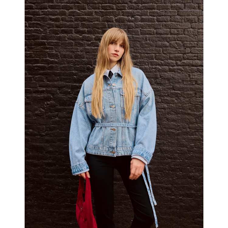 Bershka Oversize denim jacket in mid blue | ASOS