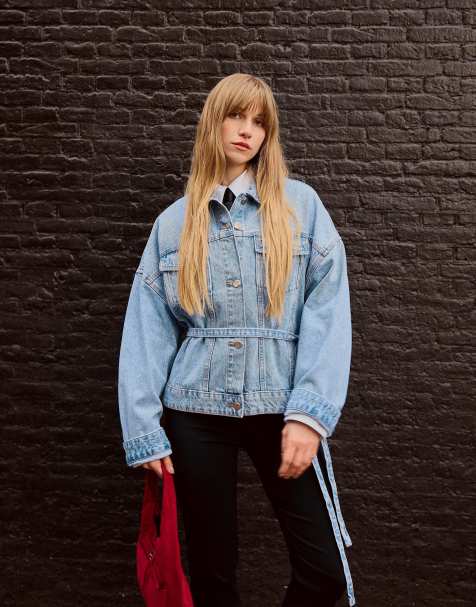 Bershka Oversize denim jacket in mid blue