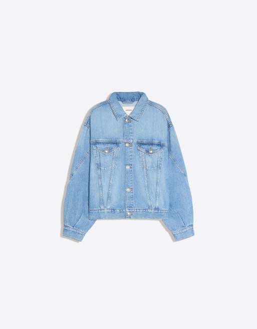 Bershka Oversize denim jacket in mid blue, 5 of 5