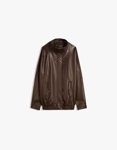 Bershka Oversize faux leather jacket in brown - view 1