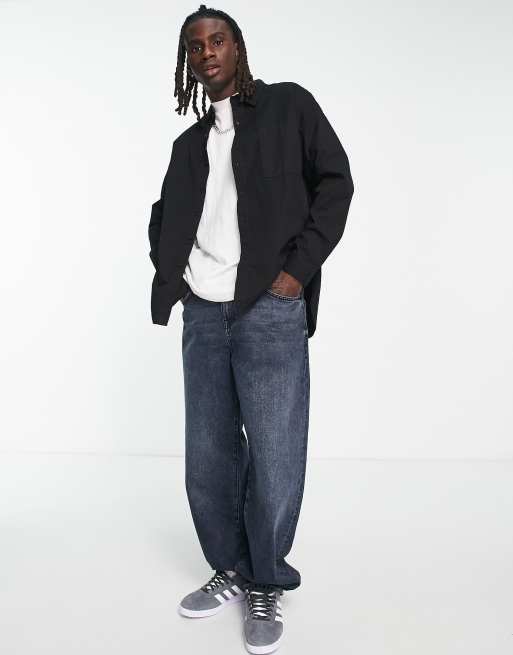 Bershka – Oversize-Hemd aus Popeline in Schwarz