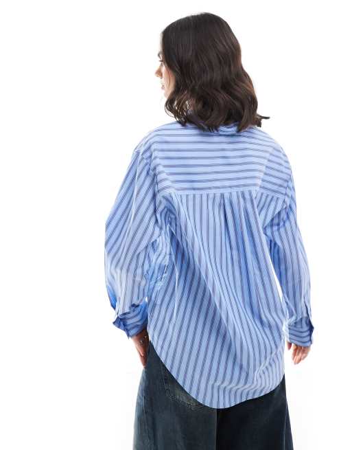 Bershka – Oversize-Hemd in Blau mit Nadelstreifen, 2 von 4