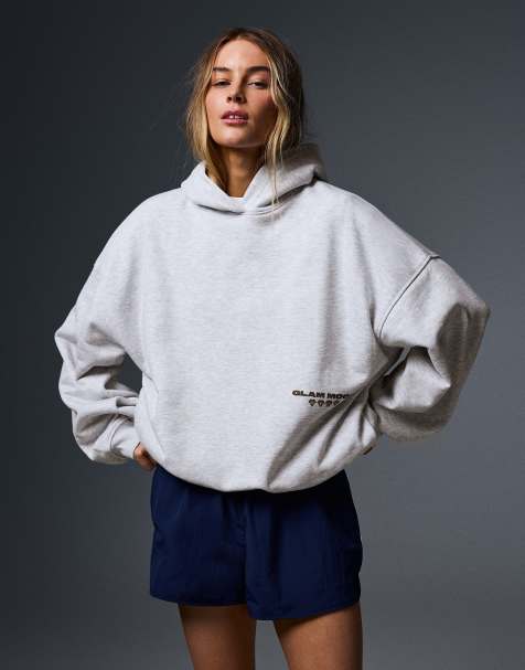 Bershka Oversize-Hoodie mit Print in Hellgrau - view 1