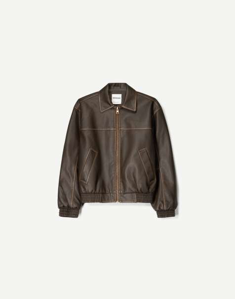 Bershka – Oversize-Jacke aus Kunstleder in Braun - view 1