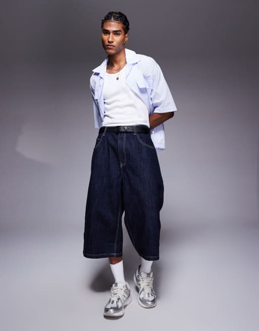 Bershka – Oversize-Jorts in Dunkelblau