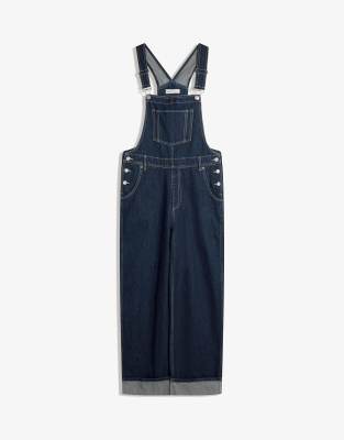 Bershka - Oversize-Jumpsuit aus Denim mit Trägern in Blau-Marineblau