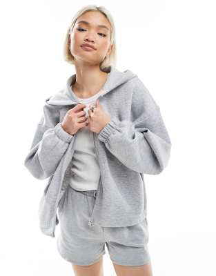 Bershka - Oversize-Kapuzenjacke in meliertem Grau