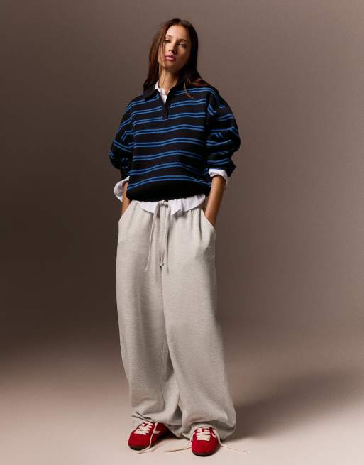 Bershka Oversize polo collar jumper in blue, 4 of 5