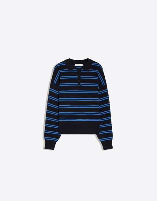 Bershka Oversize polo collar jumper in blue, 5 of 5
