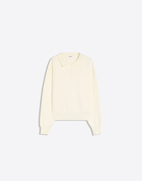 Bershka Oversize polo collar jumper in ecru - view 1